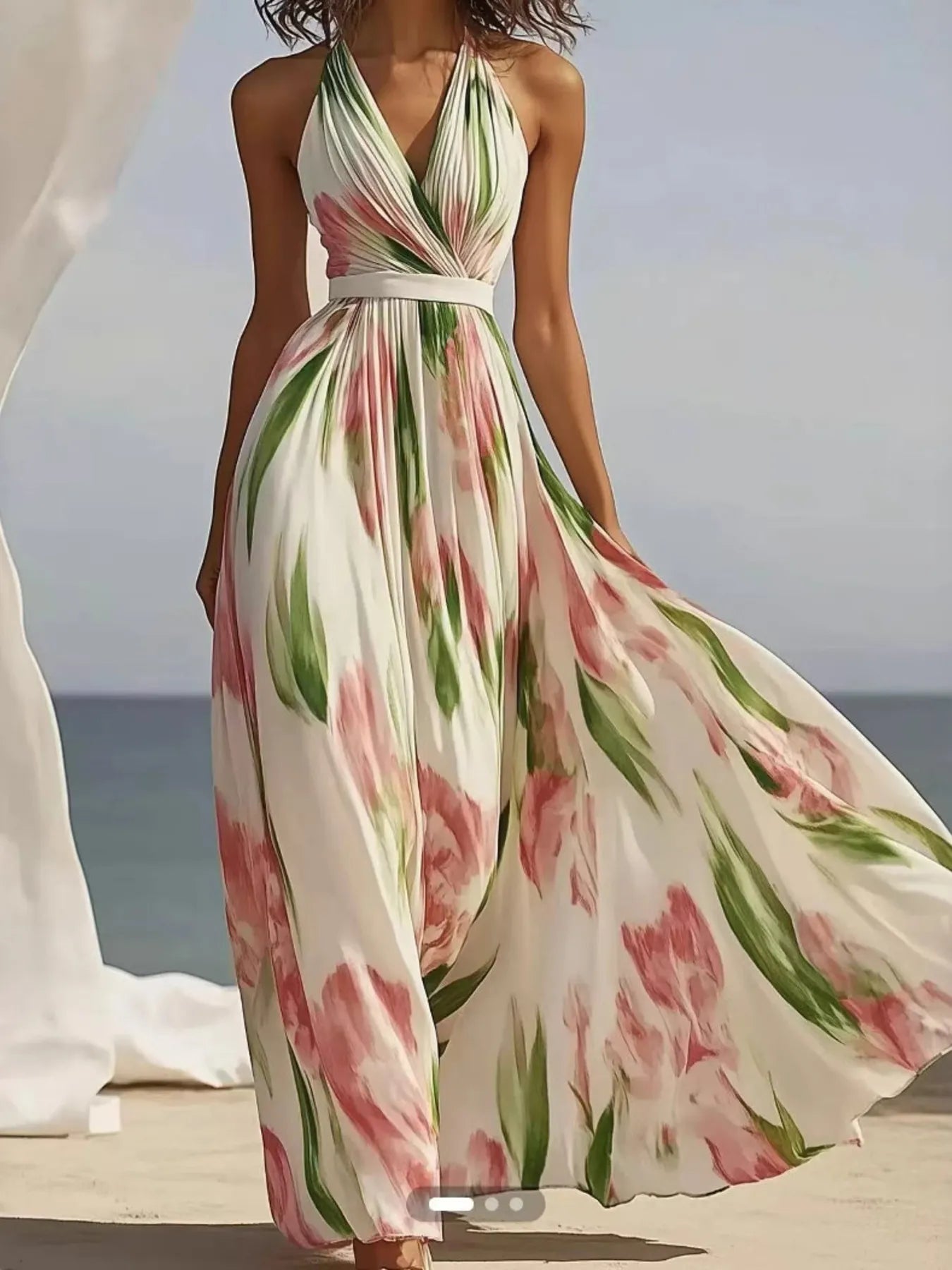 Halsey - Robe maxi à fleurs avec décolleté halter