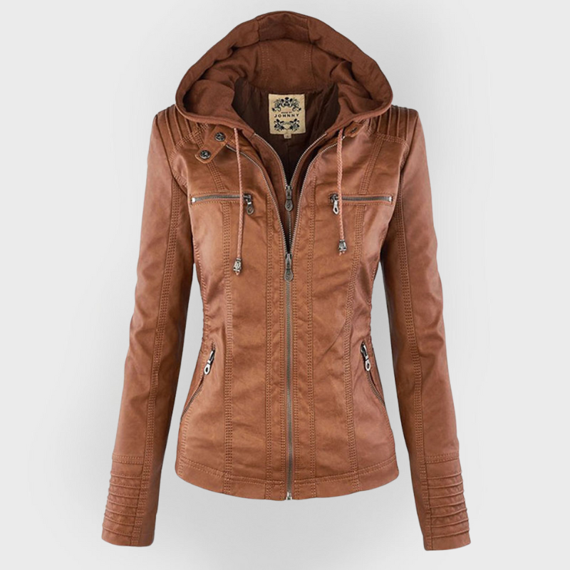 Amévie™ | Veste en cuir à la mode avec capuche