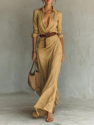Tailleur – Robe maxi portefeuille à col revers