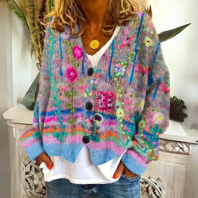 Cloé- Cardigan Boutonné Décontracté Rétro Élégant