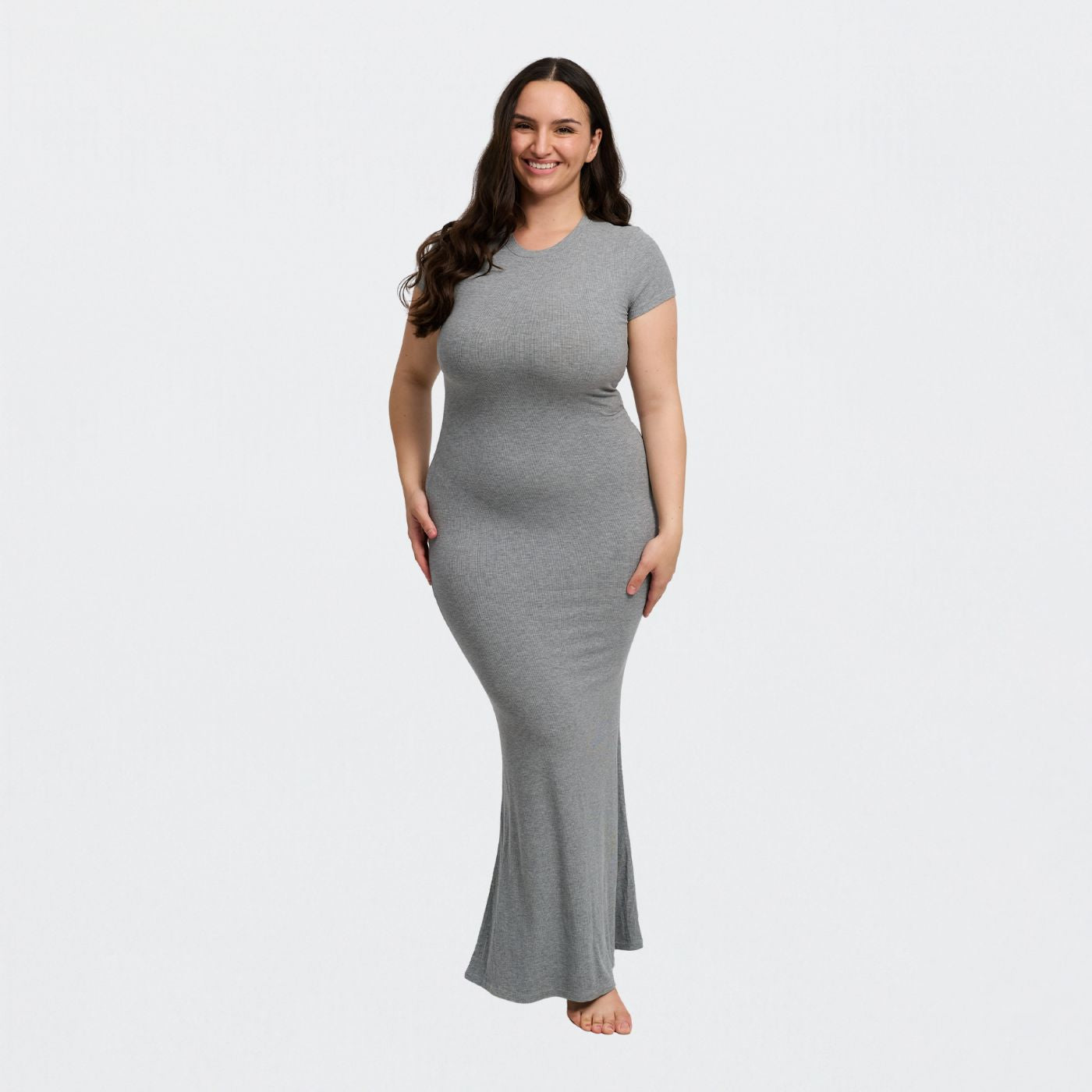 Robe T-shirt Maxi à Côtes - Vente Exclusive