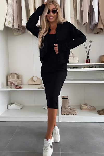 Cloé | Robe Midi Élégante & Gilet