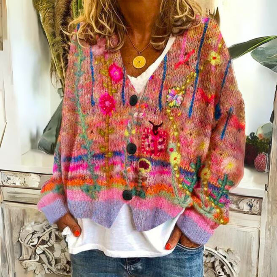 Cloé- Cardigan Boutonné Décontracté Rétro Élégant