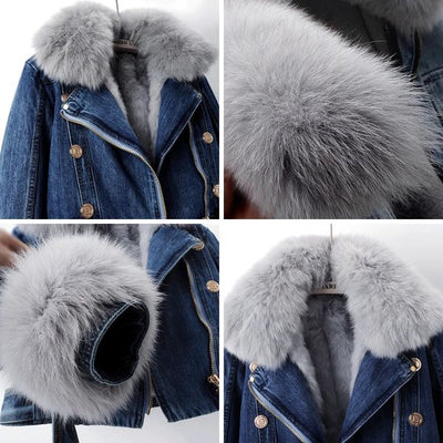 Amévie™ | Manteau en Denim avec Doublure en Fourrure de Renard Luxe