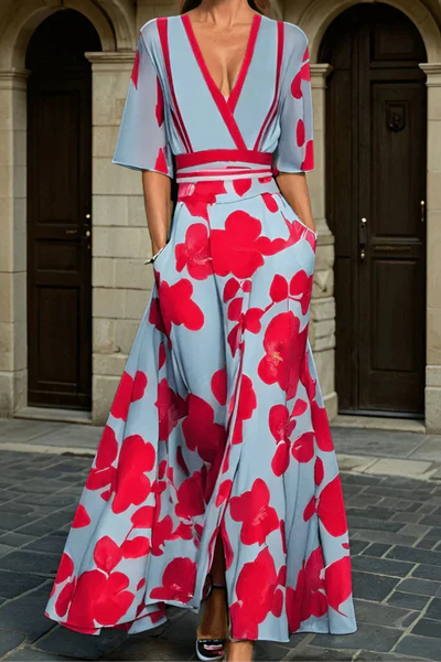 Elisa - Élégante robe portefeuille à motifs floraux
