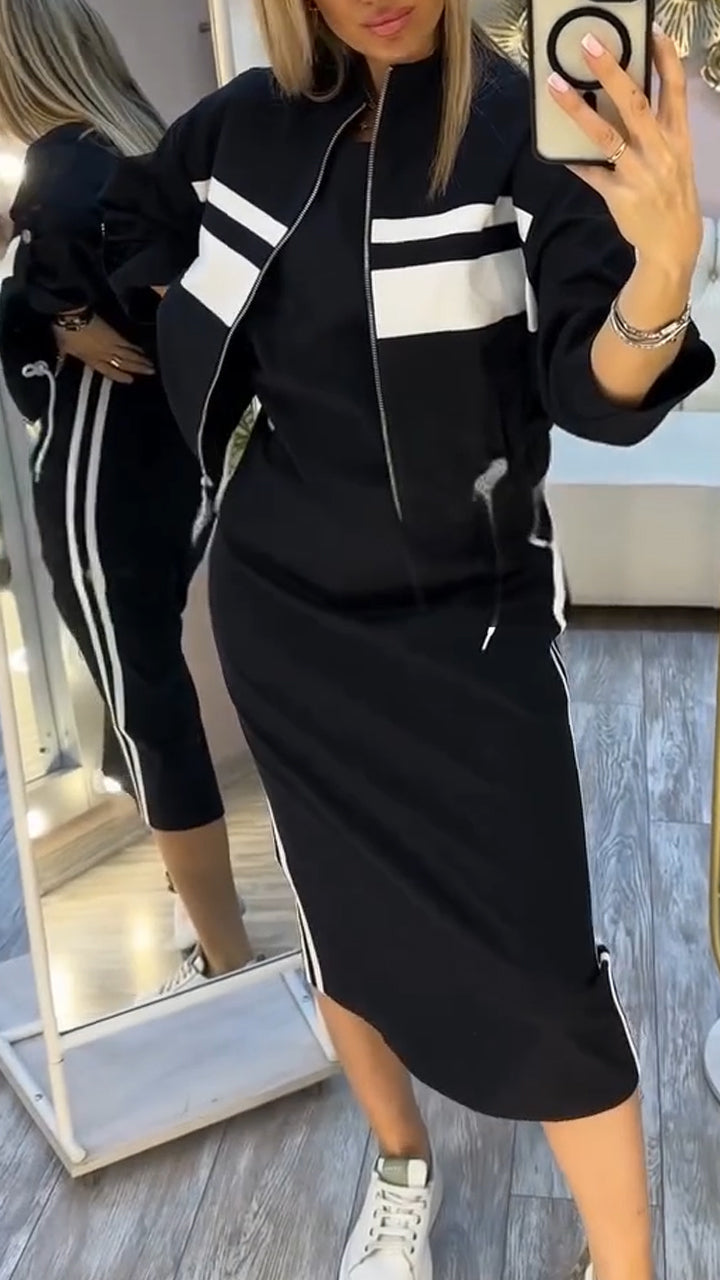 Robe à col rond et blazer femme, costume décontracté