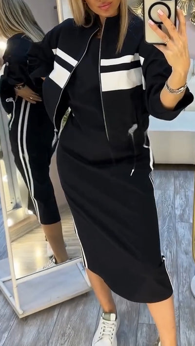 Robe à col rond et blazer femme, costume décontracté