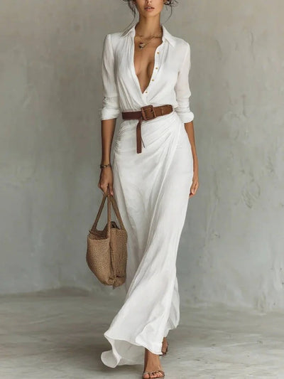 Tailleur – Robe maxi portefeuille à col revers