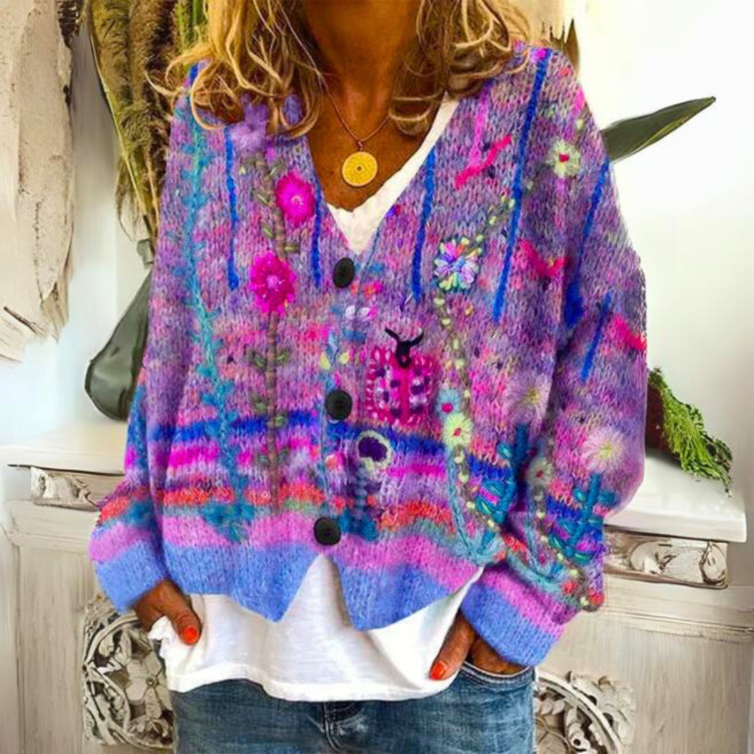 Cloé- Cardigan Boutonné Décontracté Rétro Élégant