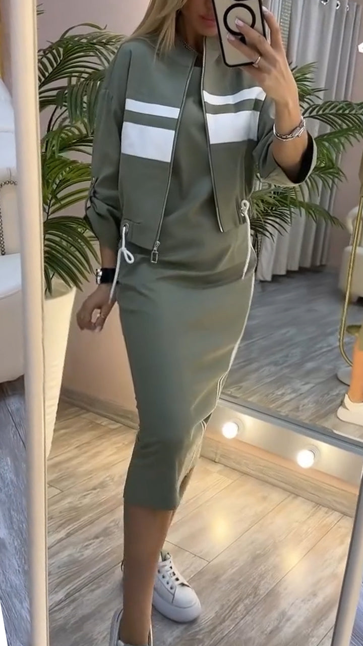 Robe à col rond et blazer femme, costume décontracté