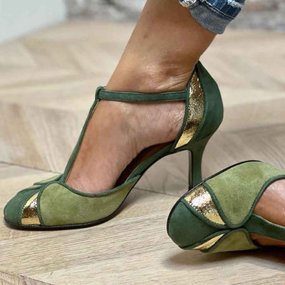 Alicia - Patchwork V-Neck Heels