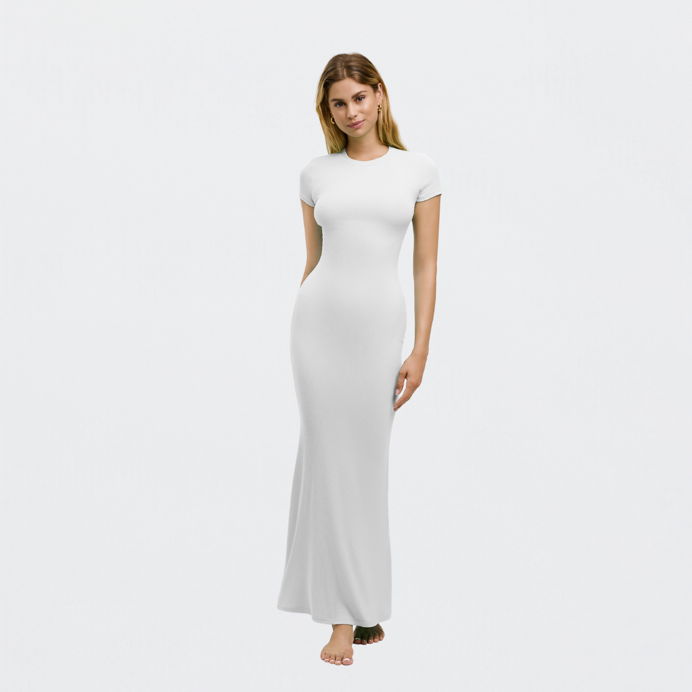 Robe T-shirt Maxi à Côtes - Vente Exclusive