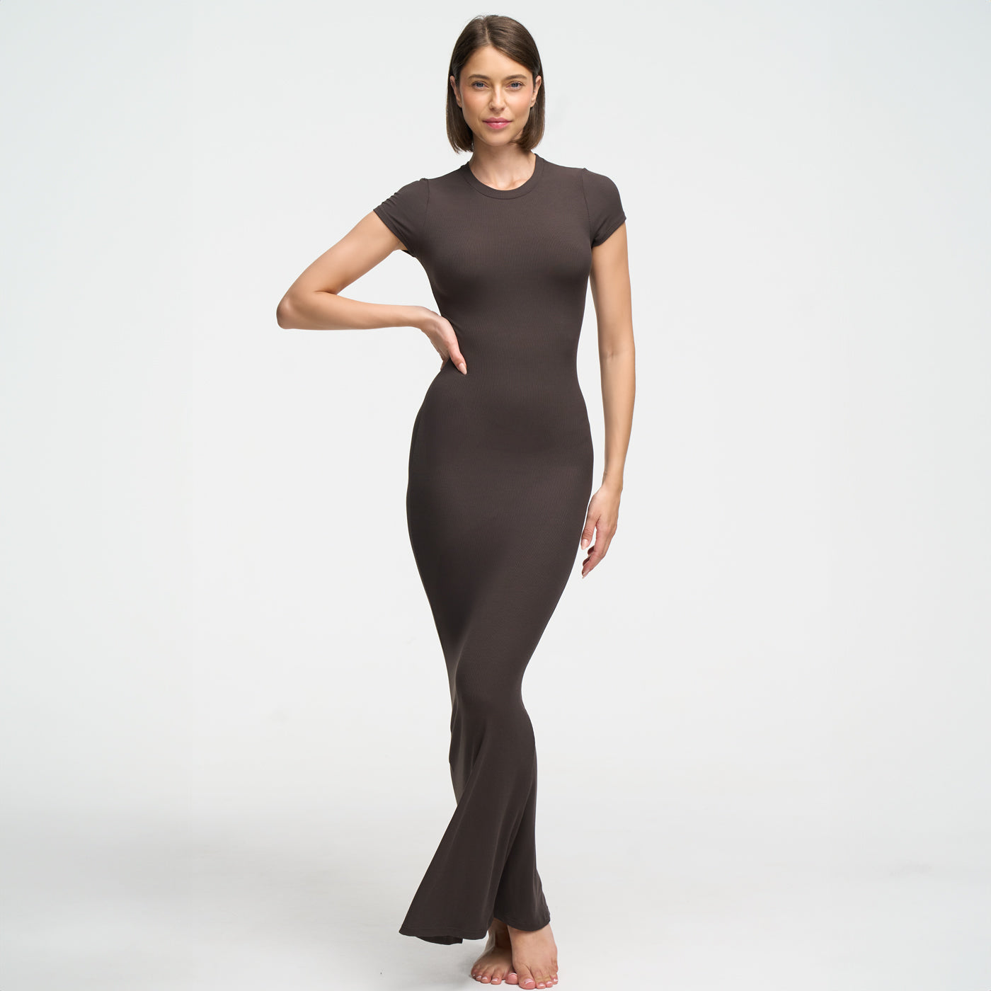 Robe T-shirt Maxi à Côtes - Vente Exclusive