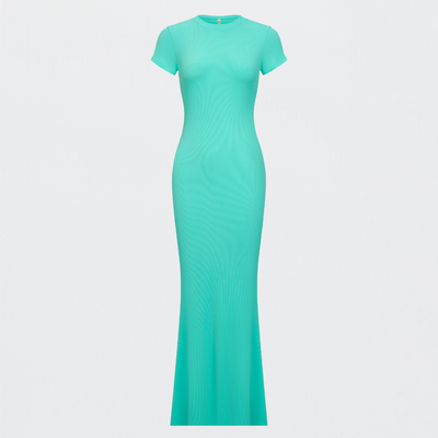 Robe T-shirt Maxi à Côtes - Vente Exclusive