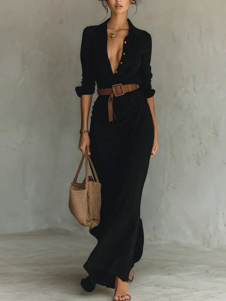 Tailleur – Robe maxi portefeuille à col revers