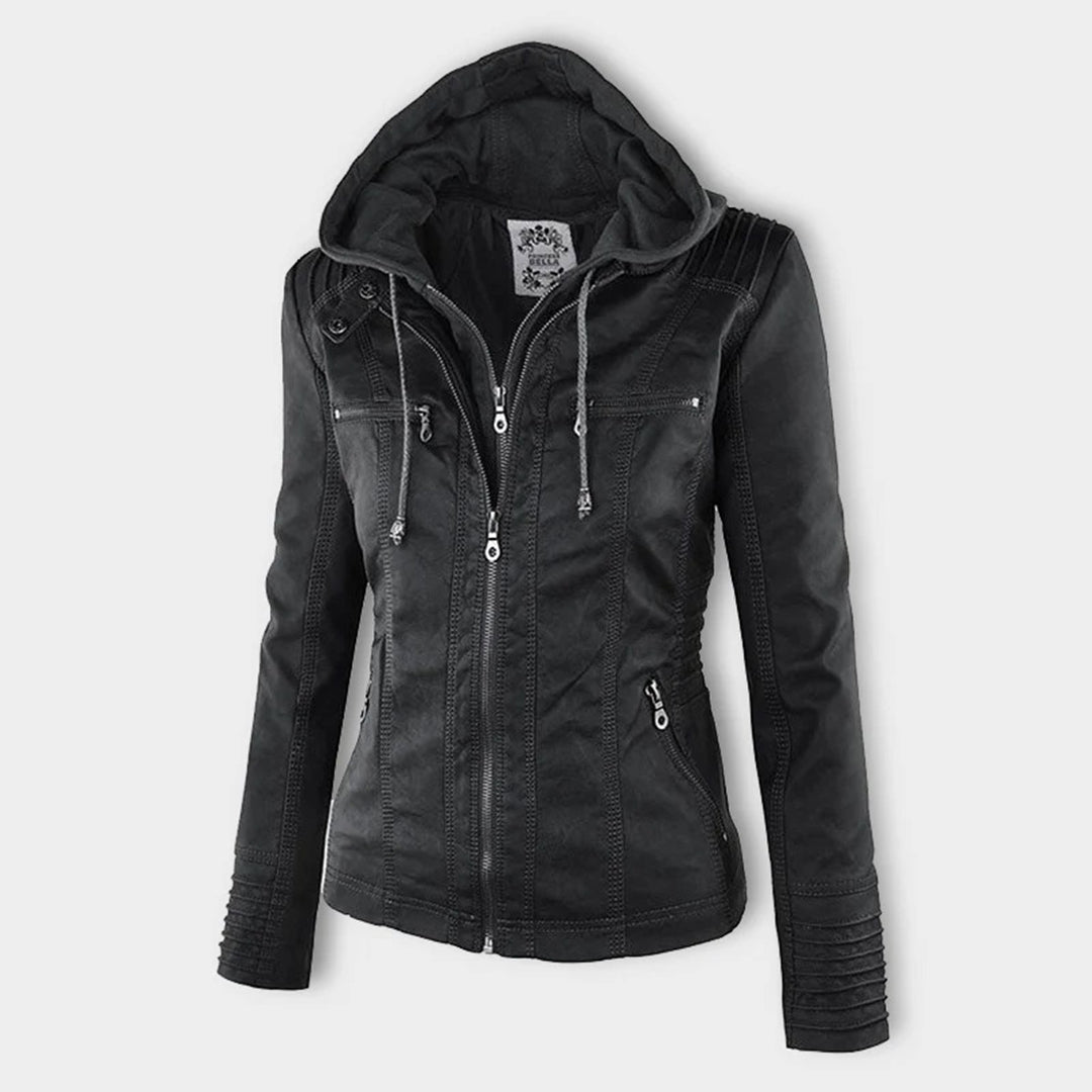 Amévie™ | Veste en cuir à la mode avec capuche