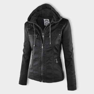 Amévie™ | Veste en cuir à la mode avec capuche