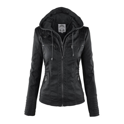 Amévie™ | Veste en cuir à la mode avec capuche