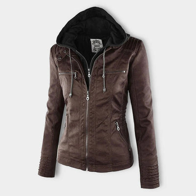 Amévie™ | Veste en cuir à la mode avec capuche