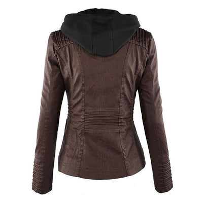 Amévie™ | Veste en cuir à la mode avec capuche