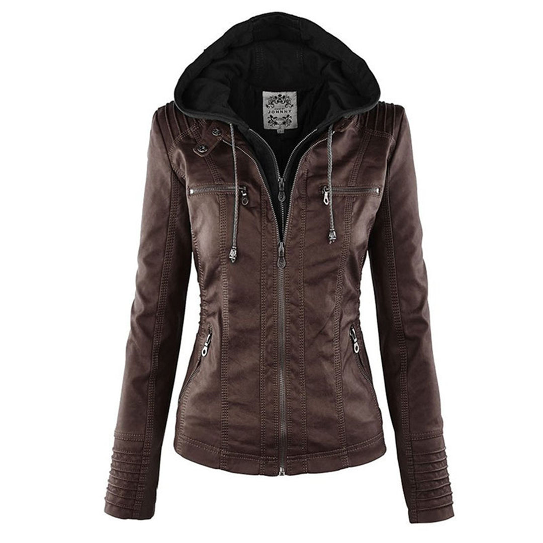 Amévie™ | Veste en cuir à la mode avec capuche