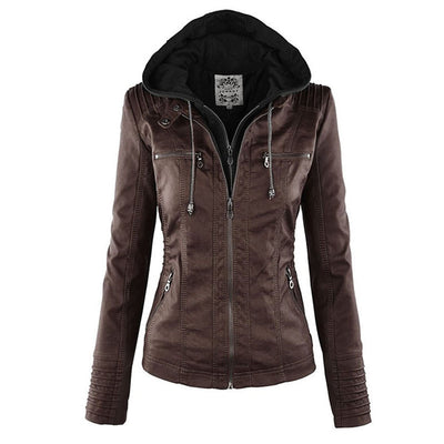 Amévie™ | Veste en cuir à la mode avec capuche