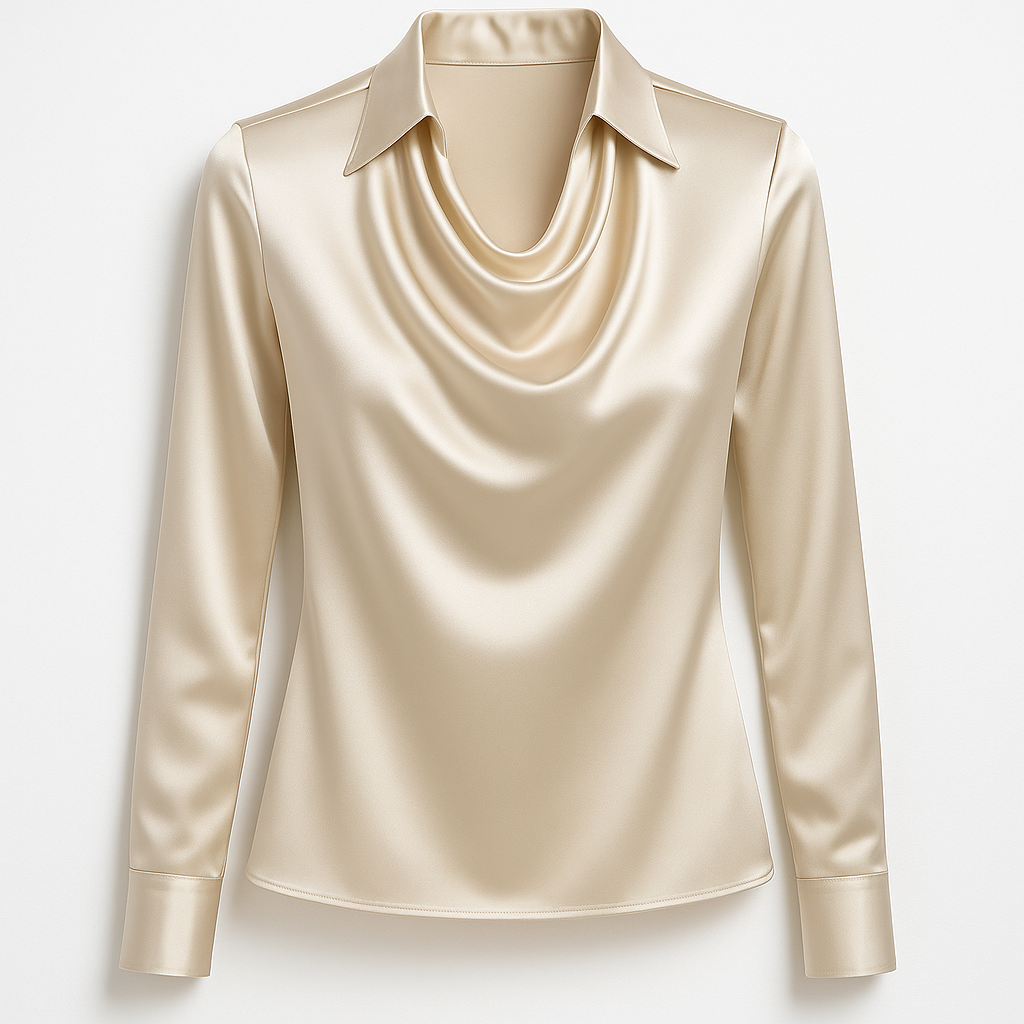 Amévie™ | Blouse Satinée “Élodie” avec Col Plissé