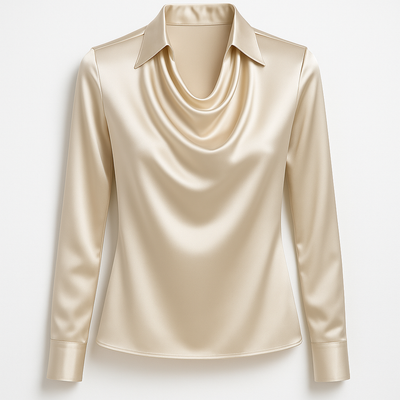 Amévie™ | Blouse Satinée “Élodie” avec Col Plissé