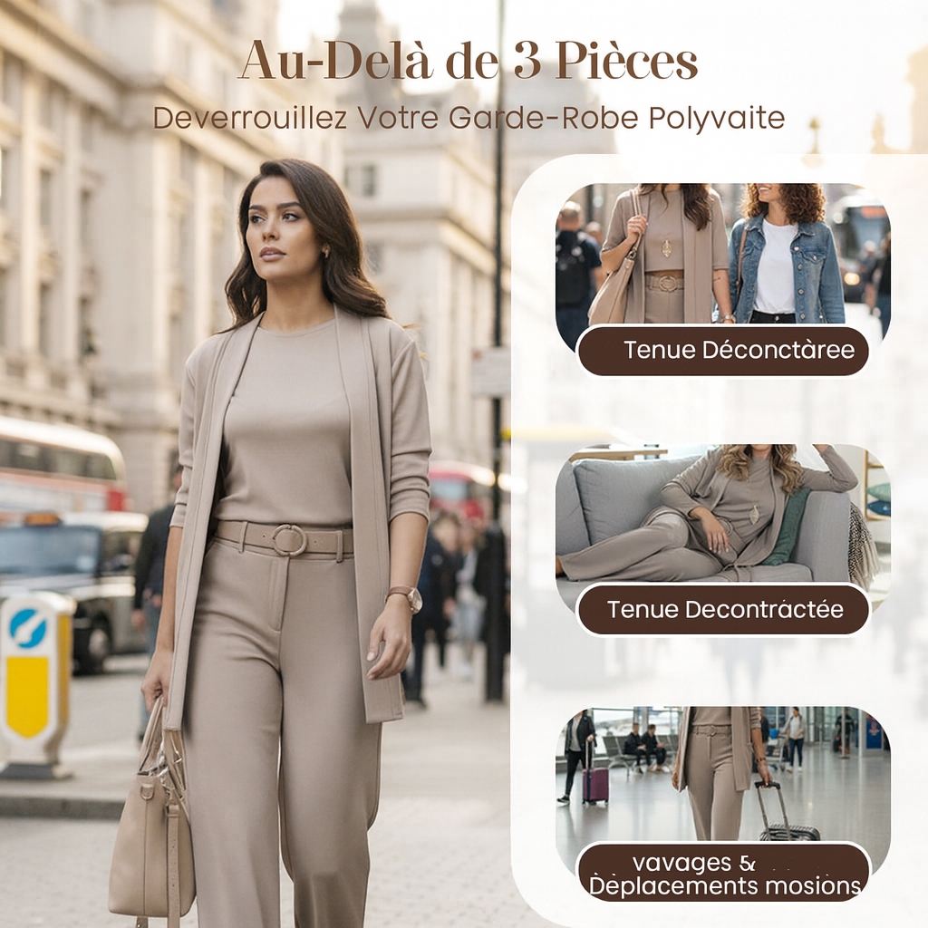 ⏳Offre temporaire⏰Élégant ensemble de 3 pièces composé d'un long gilet, d'un top et d'un pantalon💞