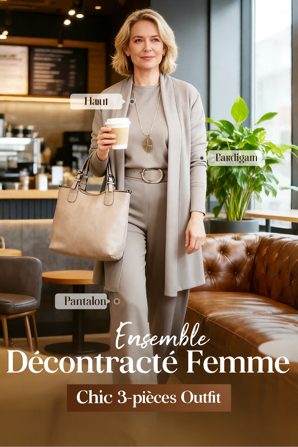 ⏳Offre temporaire⏰Élégant ensemble de 3 pièces composé d'un long gilet, d'un top et d'un pantalon💞