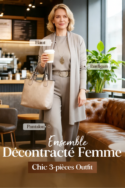 ⏳Offre temporaire⏰Élégant ensemble de 3 pièces composé d'un long gilet, d'un top et d'un pantalon💞