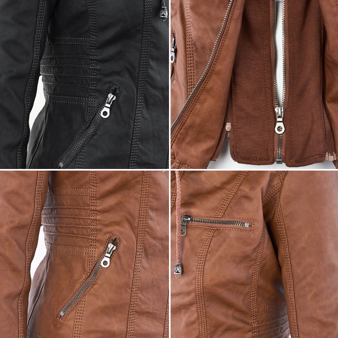 Amévie™ | Veste en cuir à la mode avec capuche