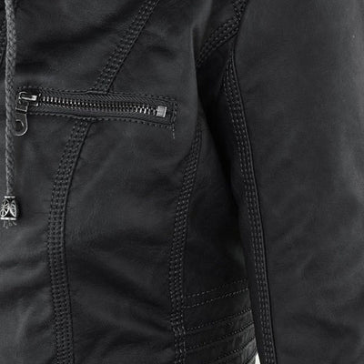 Amévie™ | Veste en cuir à la mode avec capuche