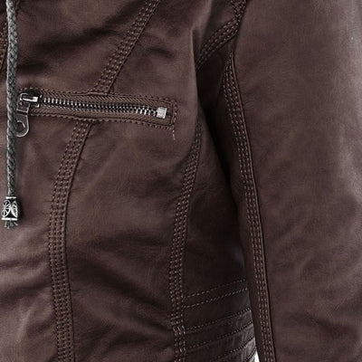 Amévie™ | Veste en cuir à la mode avec capuche