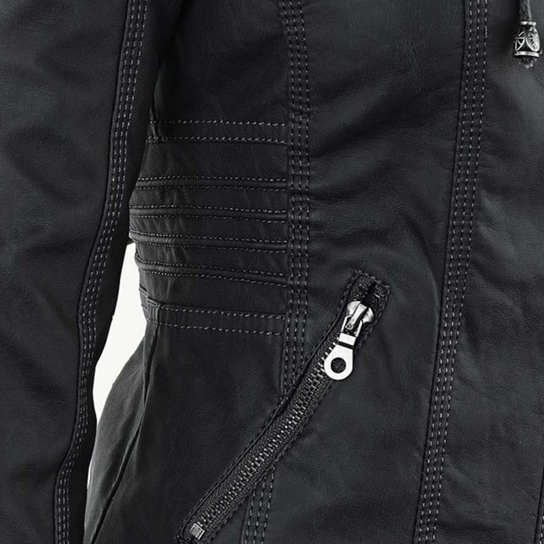 Amévie™ | Veste en cuir à la mode avec capuche