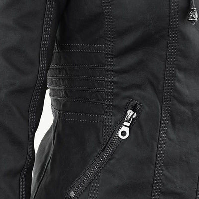 Amévie™ | Veste en cuir à la mode avec capuche