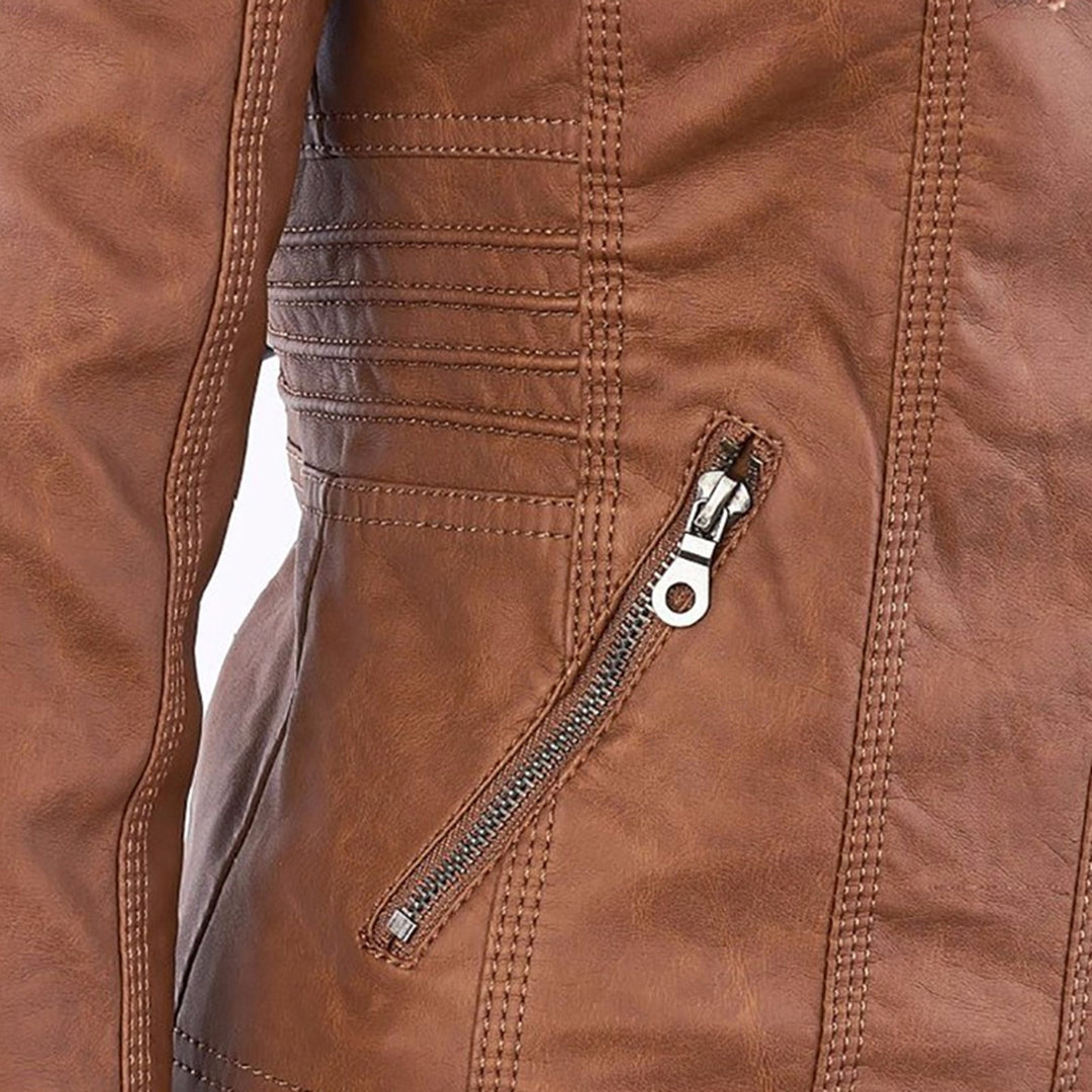 Amévie™ | Veste en cuir à la mode avec capuche