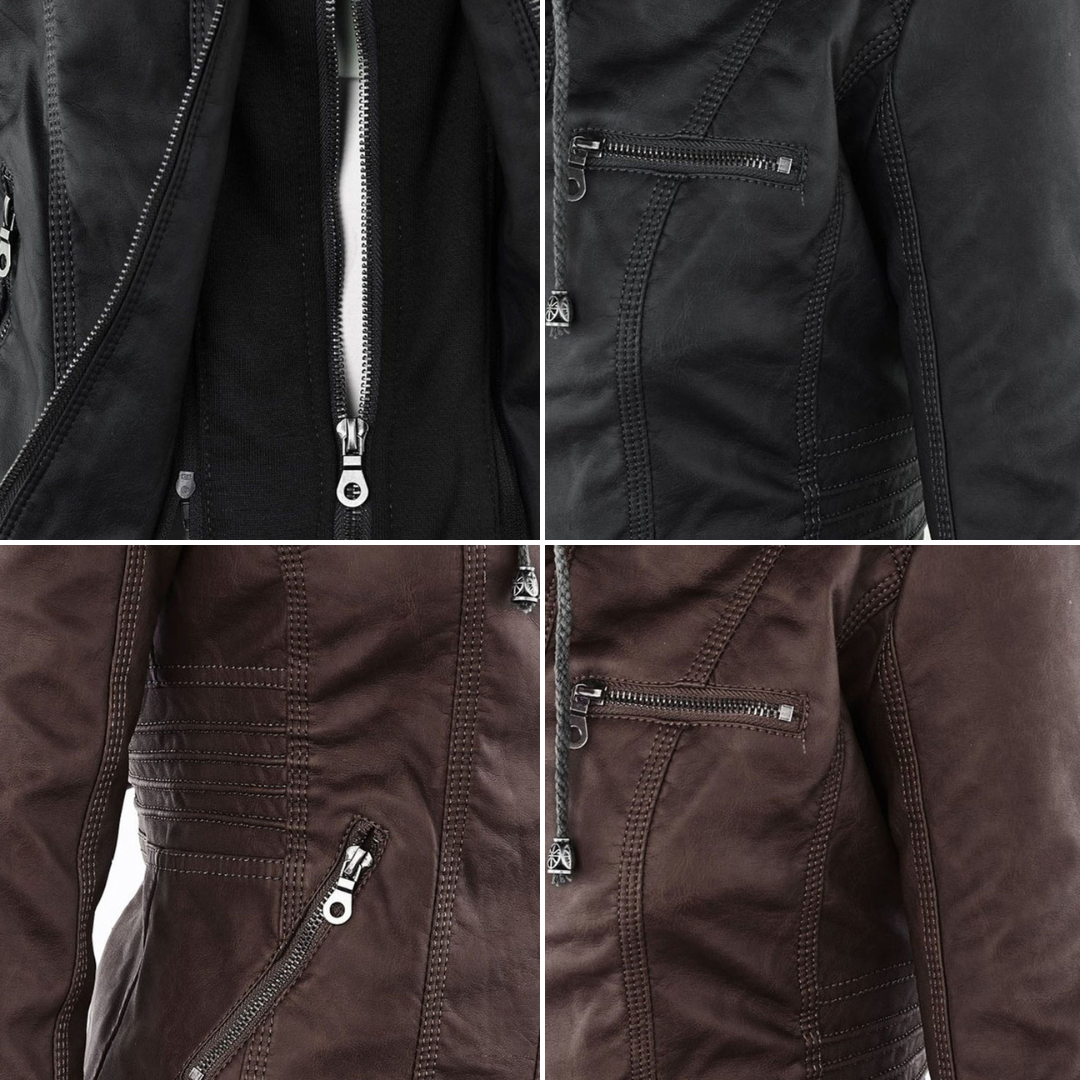 Amévie™ | Veste en cuir à la mode avec capuche