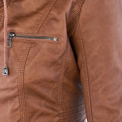 Amévie™ | Veste en cuir à la mode avec capuche