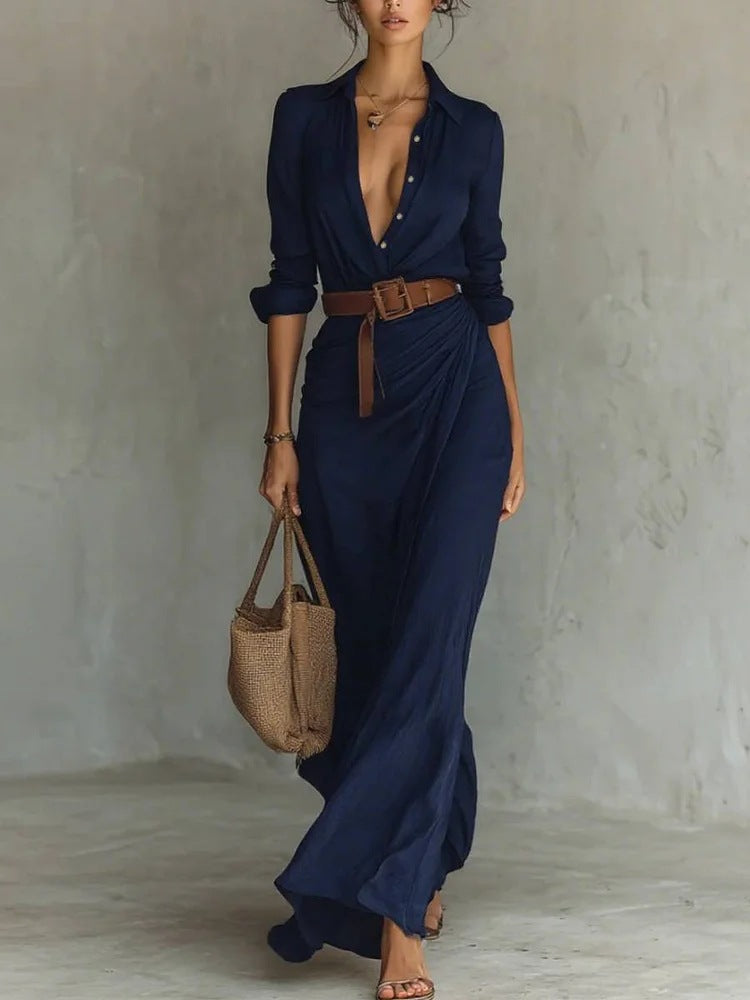 Tailleur – Robe maxi portefeuille à col revers
