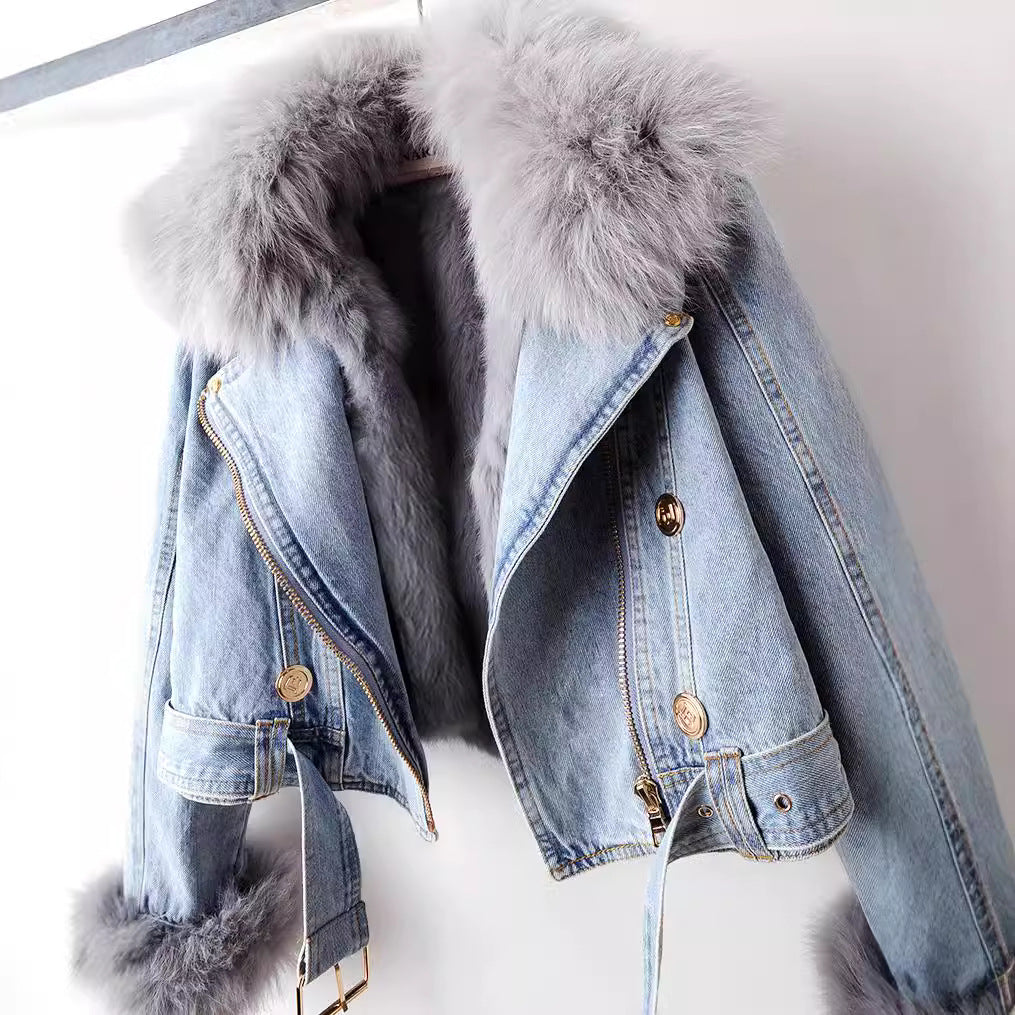 Amévie™ | Manteau en Denim avec Doublure en Fourrure de Renard Luxe