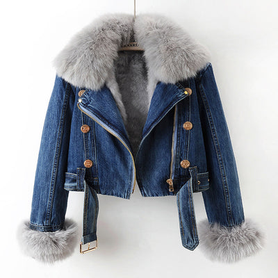 Amévie™ | Manteau en Denim avec Doublure en Fourrure de Renard Luxe