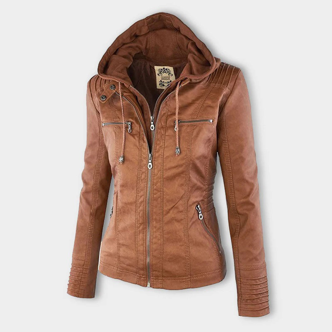Amévie™ | Veste en cuir à la mode avec capuche
