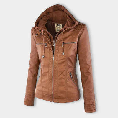 Amévie™ | Veste en cuir à la mode avec capuche
