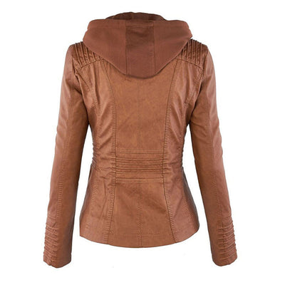 Amévie™ | Veste en cuir à la mode avec capuche