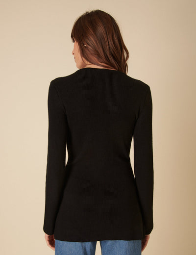 Cardigan long noir côtelé