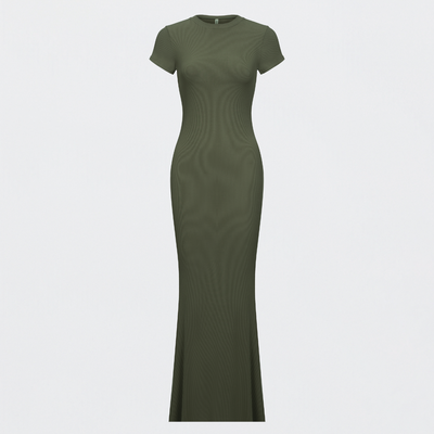 Robe T-shirt Maxi à Côtes - Vente Exclusive