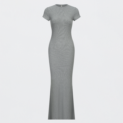 Robe T-shirt Maxi à Côtes - Vente Exclusive