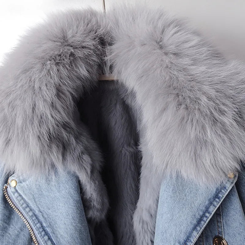 Amévie™ | Manteau en Denim avec Doublure en Fourrure de Renard Luxe