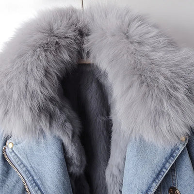 Amévie™ | Manteau en Denim avec Doublure en Fourrure de Renard Luxe